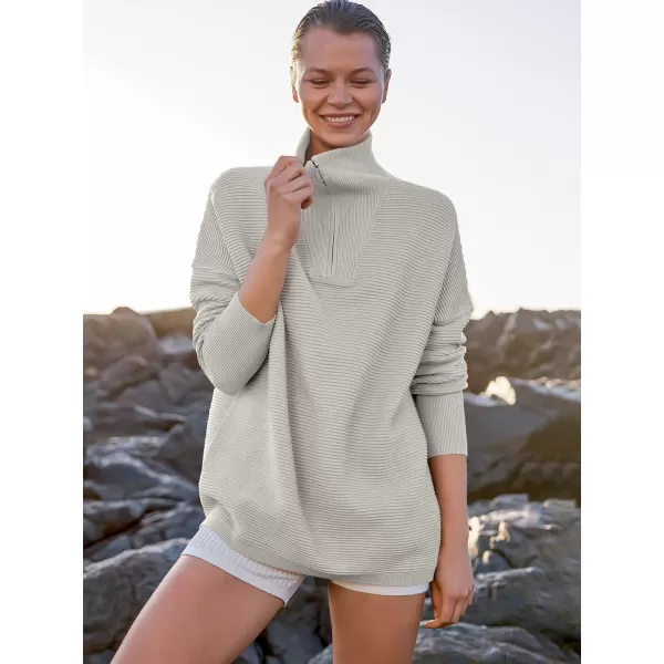 imageANRABESS Womens Sweaters Quarter Zip Oversized Pullover Casual V Neck Collared Ribbed Knit Tunic 2023 Fashion TopsGray