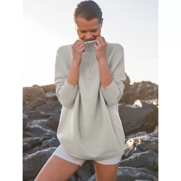 imageANRABESS Womens Sweaters Quarter Zip Oversized Pullover Casual V Neck Collared Ribbed Knit Tunic 2023 Fashion TopsGray