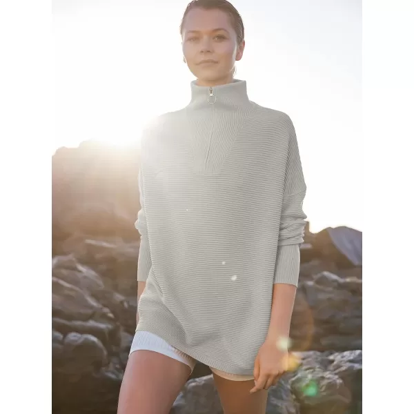 imageANRABESS Womens Sweaters Quarter Zip Oversized Pullover Casual V Neck Collared Ribbed Knit Tunic 2023 Fashion TopsGray