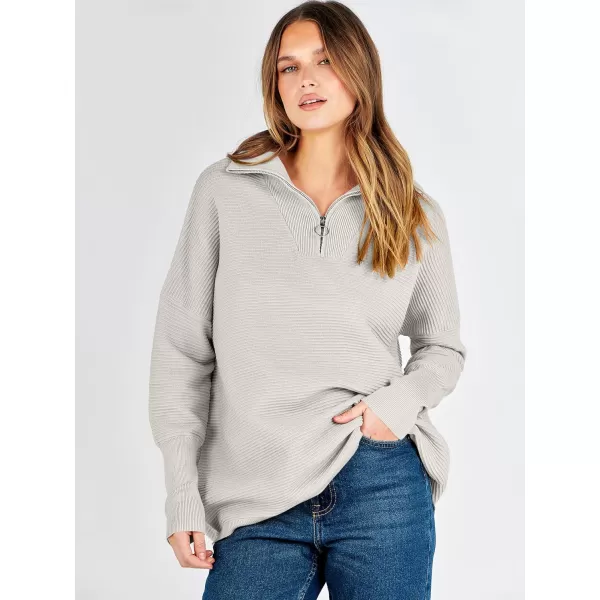 imageANRABESS Womens Sweaters Quarter Zip Oversized Pullover Casual V Neck Collared Ribbed Knit Tunic 2023 Fashion TopsGray