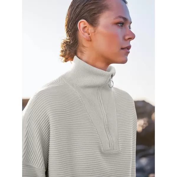 imageANRABESS Womens Sweaters Quarter Zip Oversized Pullover Casual V Neck Collared Ribbed Knit Tunic 2023 Fashion TopsGray