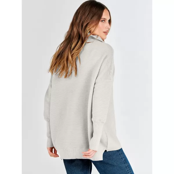 imageANRABESS Womens Sweaters Quarter Zip Oversized Pullover Casual V Neck Collared Ribbed Knit Tunic 2023 Fashion TopsGray