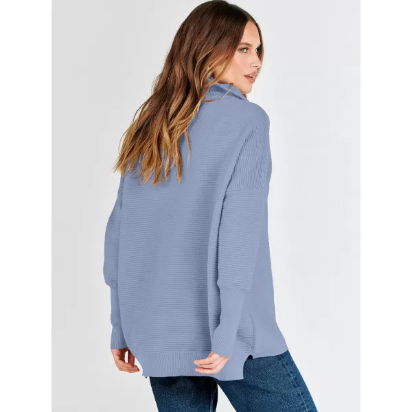 imageANRABESS Womens Sweaters Quarter Zip Oversized Pullover Casual V Neck Collared Ribbed Knit Tunic 2023 Fashion TopsGray Blue