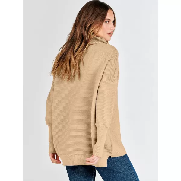 imageANRABESS Womens Sweaters Quarter Zip Oversized Pullover Casual V Neck Collared Ribbed Knit Tunic 2023 Fashion TopsKhaki