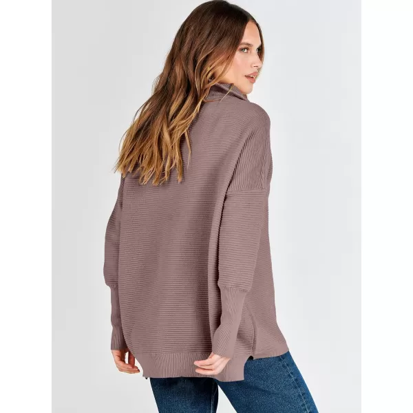 imageANRABESS Womens Sweaters Quarter Zip Oversized Pullover Casual V Neck Collared Ribbed Knit Tunic 2023 Fashion TopsNutmeg