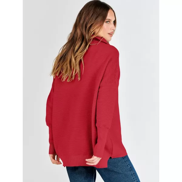 imageANRABESS Womens Sweaters Quarter Zip Oversized Pullover Casual V Neck Collared Ribbed Knit Tunic 2023 Fashion TopsRed
