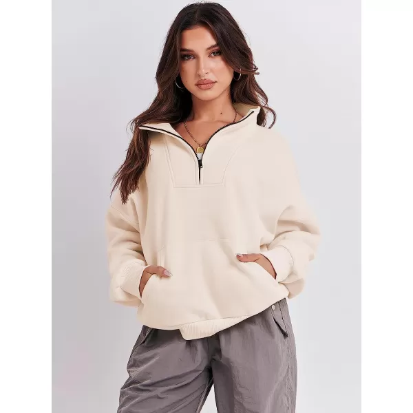 imageANRABESS Womens Sweatshirts Long Sleeve Oversized Fleece Half Zip Crop Hoodies Teen Girls Y2K Fall PulloverAlmond Apricot