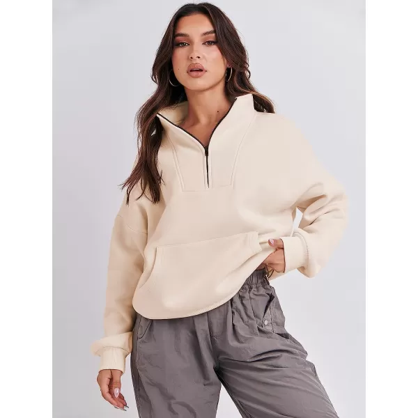 imageANRABESS Womens Sweatshirts Long Sleeve Oversized Fleece Half Zip Crop Hoodies Teen Girls Y2K Fall PulloverAlmond Apricot