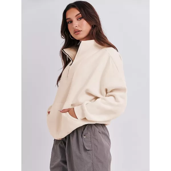 imageANRABESS Womens Sweatshirts Long Sleeve Oversized Fleece Half Zip Crop Hoodies Teen Girls Y2K Fall PulloverAlmond Apricot