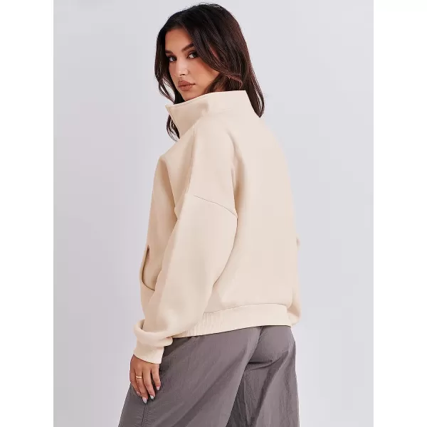 imageANRABESS Womens Sweatshirts Long Sleeve Oversized Fleece Half Zip Crop Hoodies Teen Girls Y2K Fall PulloverAlmond Apricot