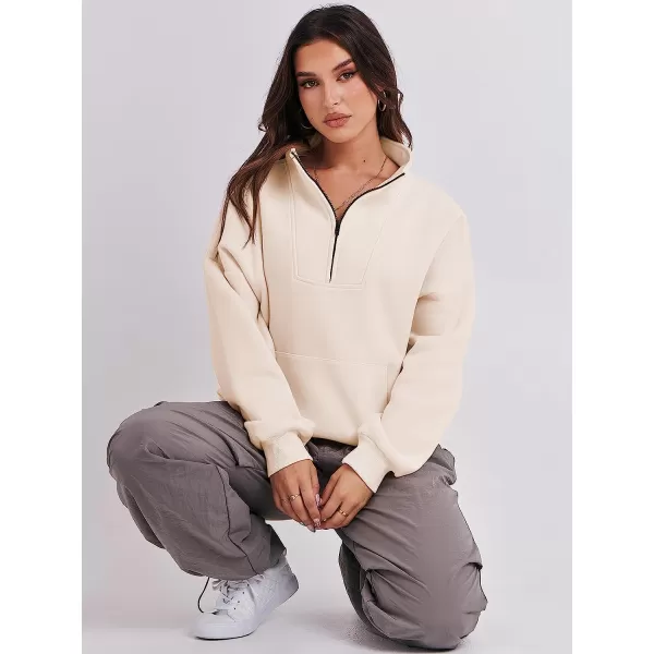 imageANRABESS Womens Sweatshirts Long Sleeve Oversized Fleece Half Zip Crop Hoodies Teen Girls Y2K Fall PulloverAlmond Apricot