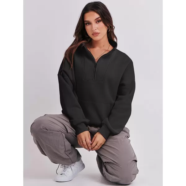 imageANRABESS Womens Sweatshirts Long Sleeve Oversized Fleece Half Zip Crop Hoodies Teen Girls Y2K Fall PulloverBlack