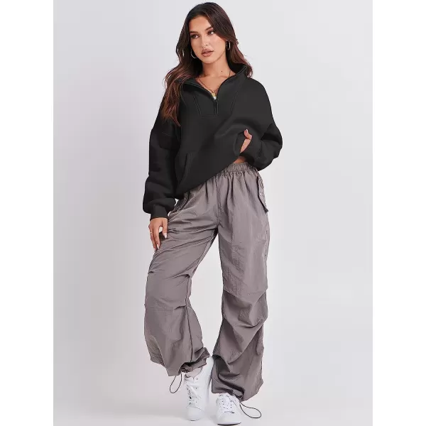 imageANRABESS Womens Sweatshirts Long Sleeve Oversized Fleece Half Zip Crop Hoodies Teen Girls Y2K Fall PulloverBlack