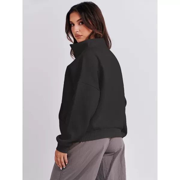 imageANRABESS Womens Sweatshirts Long Sleeve Oversized Fleece Half Zip Crop Hoodies Teen Girls Y2K Fall PulloverBlack
