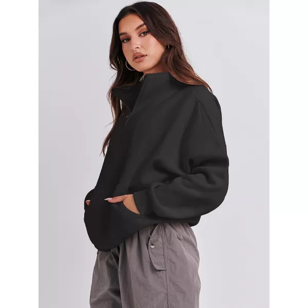 imageANRABESS Womens Sweatshirts Long Sleeve Oversized Fleece Half Zip Crop Hoodies Teen Girls Y2K Fall PulloverBlack