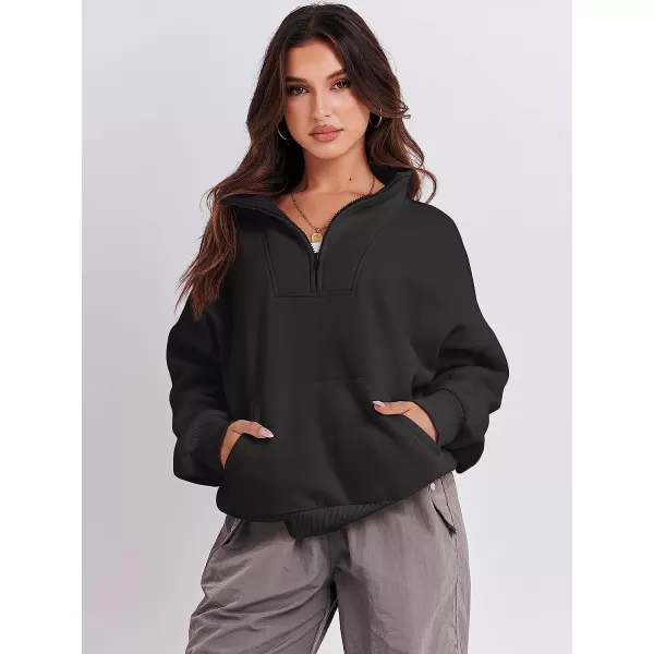 imageANRABESS Womens Sweatshirts Long Sleeve Oversized Fleece Half Zip Crop Hoodies Teen Girls Y2K Fall PulloverBlack
