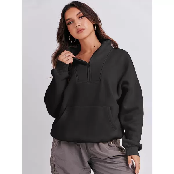 imageANRABESS Womens Sweatshirts Long Sleeve Oversized Fleece Half Zip Crop Hoodies Teen Girls Y2K Fall PulloverBlack