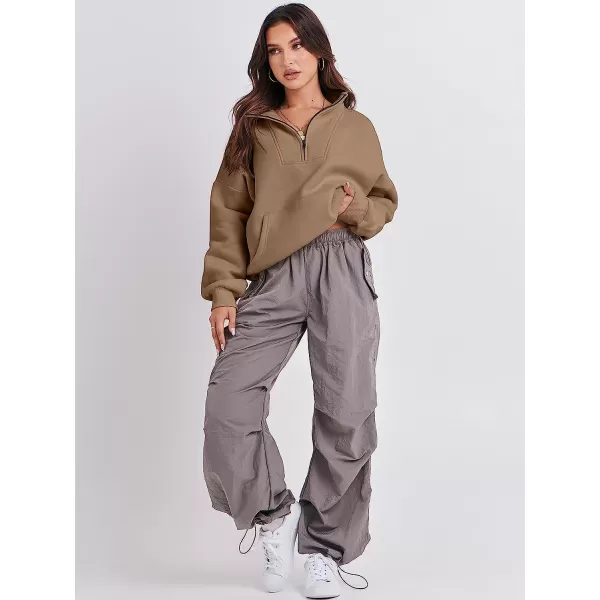 imageANRABESS Womens Sweatshirts Long Sleeve Oversized Fleece Half Zip Crop Hoodies Teen Girls Y2K Fall PulloverBrown