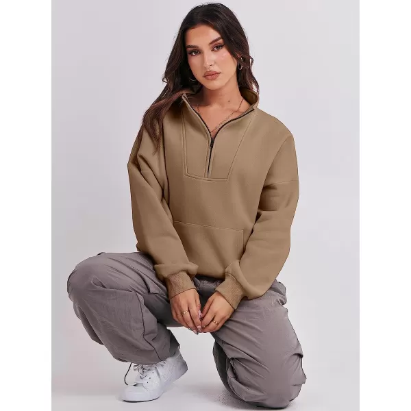 imageANRABESS Womens Sweatshirts Long Sleeve Oversized Fleece Half Zip Crop Hoodies Teen Girls Y2K Fall PulloverBrown