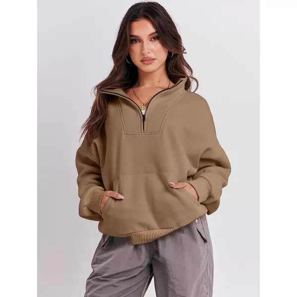 imageANRABESS Womens Sweatshirts Long Sleeve Oversized Fleece Half Zip Crop Hoodies Teen Girls Y2K Fall PulloverBrown