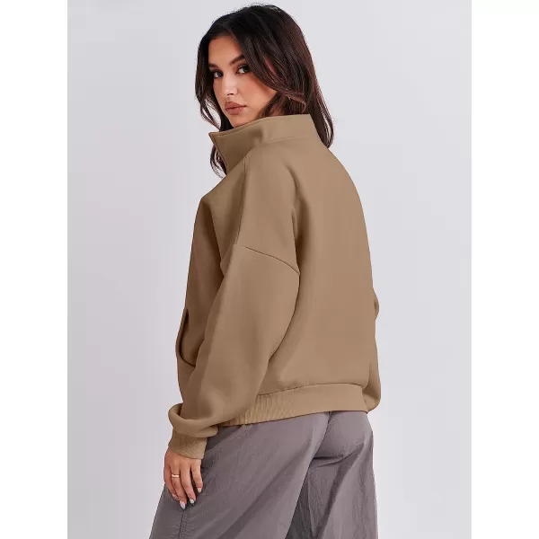 imageANRABESS Womens Sweatshirts Long Sleeve Oversized Fleece Half Zip Crop Hoodies Teen Girls Y2K Fall PulloverBrown