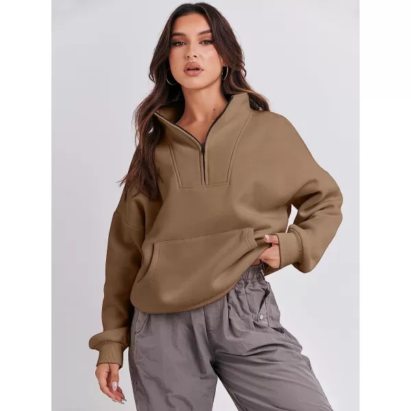 imageANRABESS Womens Sweatshirts Long Sleeve Oversized Fleece Half Zip Crop Hoodies Teen Girls Y2K Fall PulloverBrown