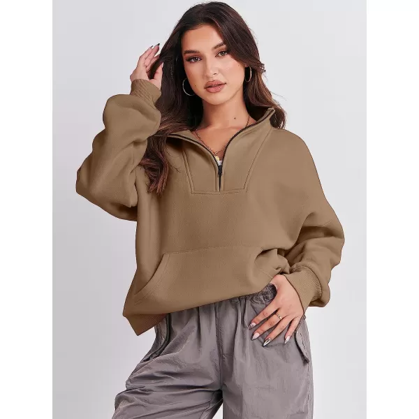 imageANRABESS Womens Sweatshirts Long Sleeve Oversized Fleece Half Zip Crop Hoodies Teen Girls Y2K Fall PulloverBrown