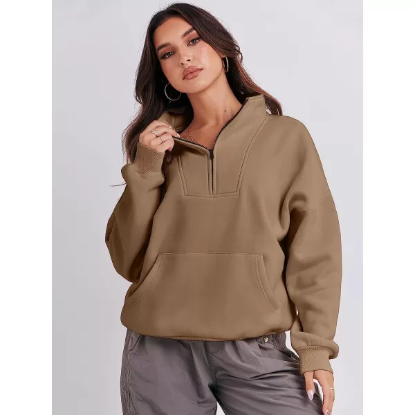 imageANRABESS Womens Sweatshirts Long Sleeve Oversized Fleece Half Zip Crop Hoodies Teen Girls Y2K Fall PulloverBrown