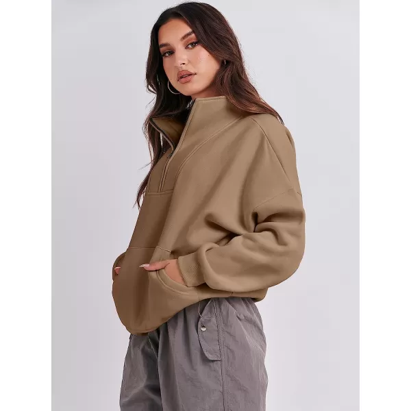 imageANRABESS Womens Sweatshirts Long Sleeve Oversized Fleece Half Zip Crop Hoodies Teen Girls Y2K Fall PulloverBrown