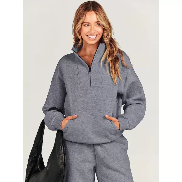 imageANRABESS Womens Sweatshirts Long Sleeve Oversized Fleece Half Zip Crop Hoodies Teen Girls Y2K Fall PulloverDark Grey
