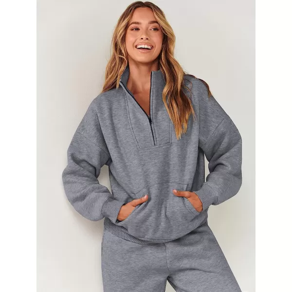 imageANRABESS Womens Sweatshirts Long Sleeve Oversized Fleece Half Zip Crop Hoodies Teen Girls Y2K Fall PulloverDark Grey
