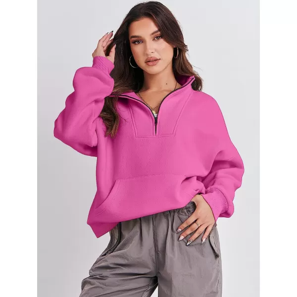 imageANRABESS Womens Sweatshirts Long Sleeve Oversized Fleece Half Zip Crop Hoodies Teen Girls Y2K Fall PulloverHot Pink