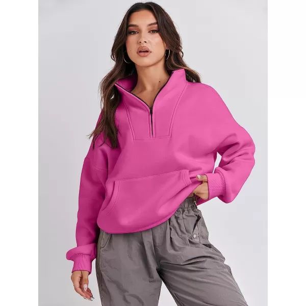 imageANRABESS Womens Sweatshirts Long Sleeve Oversized Fleece Half Zip Crop Hoodies Teen Girls Y2K Fall PulloverHot Pink