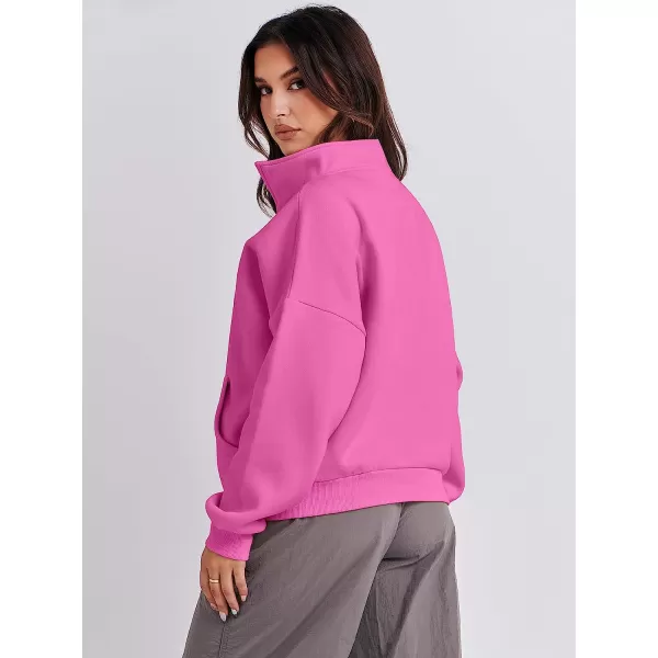 imageANRABESS Womens Sweatshirts Long Sleeve Oversized Fleece Half Zip Crop Hoodies Teen Girls Y2K Fall PulloverHot Pink
