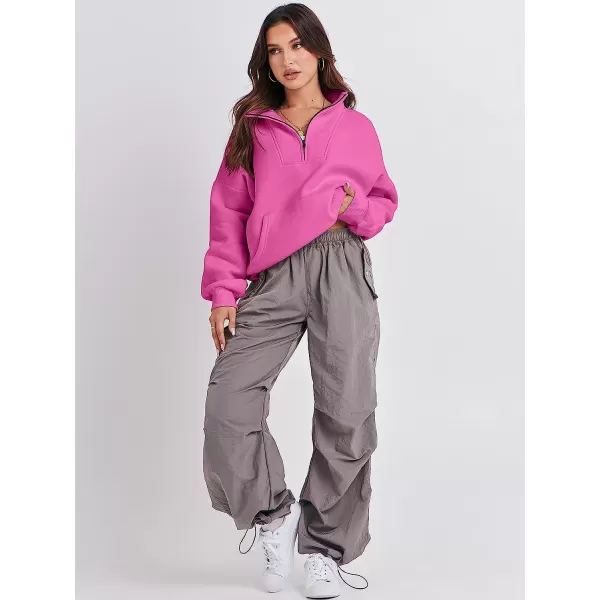 imageANRABESS Womens Sweatshirts Long Sleeve Oversized Fleece Half Zip Crop Hoodies Teen Girls Y2K Fall PulloverHot Pink