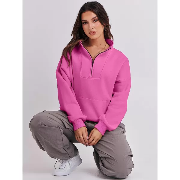 imageANRABESS Womens Sweatshirts Long Sleeve Oversized Fleece Half Zip Crop Hoodies Teen Girls Y2K Fall PulloverHot Pink