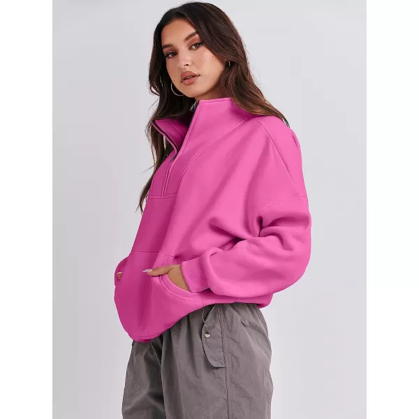 imageANRABESS Womens Sweatshirts Long Sleeve Oversized Fleece Half Zip Crop Hoodies Teen Girls Y2K Fall PulloverHot Pink