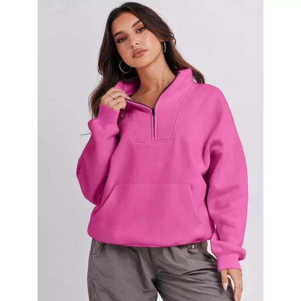 imageANRABESS Womens Sweatshirts Long Sleeve Oversized Fleece Half Zip Crop Hoodies Teen Girls Y2K Fall PulloverHot Pink