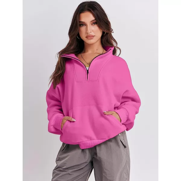 imageANRABESS Womens Sweatshirts Long Sleeve Oversized Fleece Half Zip Crop Hoodies Teen Girls Y2K Fall PulloverHot Pink