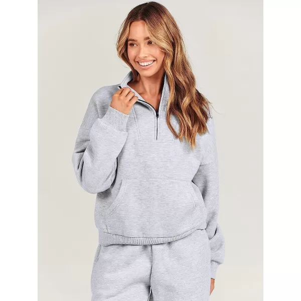 imageANRABESS Womens Sweatshirts Long Sleeve Oversized Fleece Half Zip Crop Hoodies Teen Girls Y2K Fall PulloverLight Gray