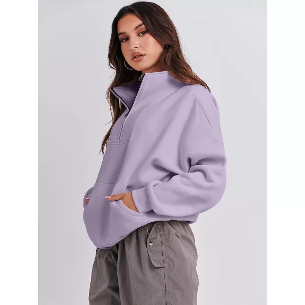 imageANRABESS Womens Sweatshirts Long Sleeve Oversized Fleece Half Zip Crop Hoodies Teen Girls Y2K Fall PulloverLight Purple