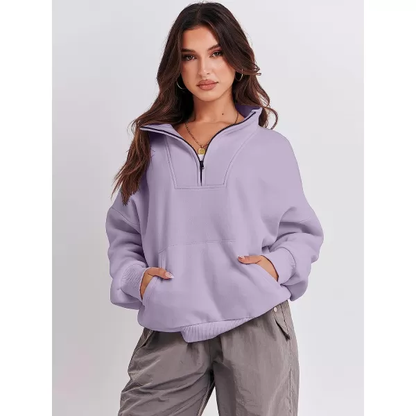 imageANRABESS Womens Sweatshirts Long Sleeve Oversized Fleece Half Zip Crop Hoodies Teen Girls Y2K Fall PulloverLight Purple