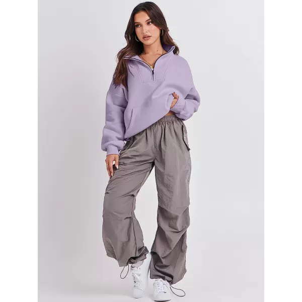 imageANRABESS Womens Sweatshirts Long Sleeve Oversized Fleece Half Zip Crop Hoodies Teen Girls Y2K Fall PulloverLight Purple