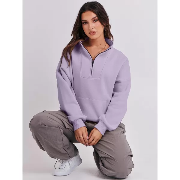 imageANRABESS Womens Sweatshirts Long Sleeve Oversized Fleece Half Zip Crop Hoodies Teen Girls Y2K Fall PulloverLight Purple