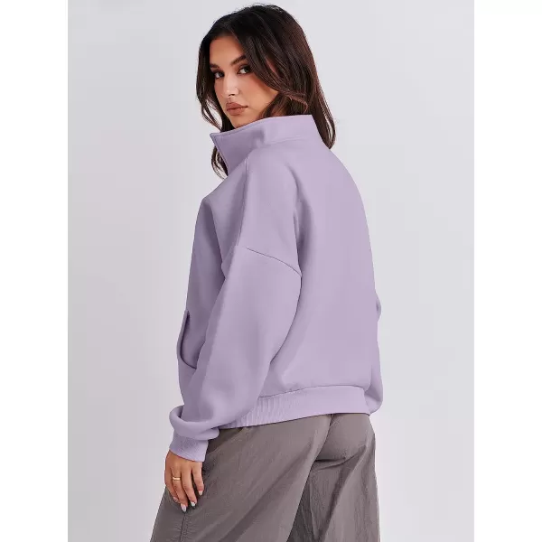 imageANRABESS Womens Sweatshirts Long Sleeve Oversized Fleece Half Zip Crop Hoodies Teen Girls Y2K Fall PulloverLight Purple