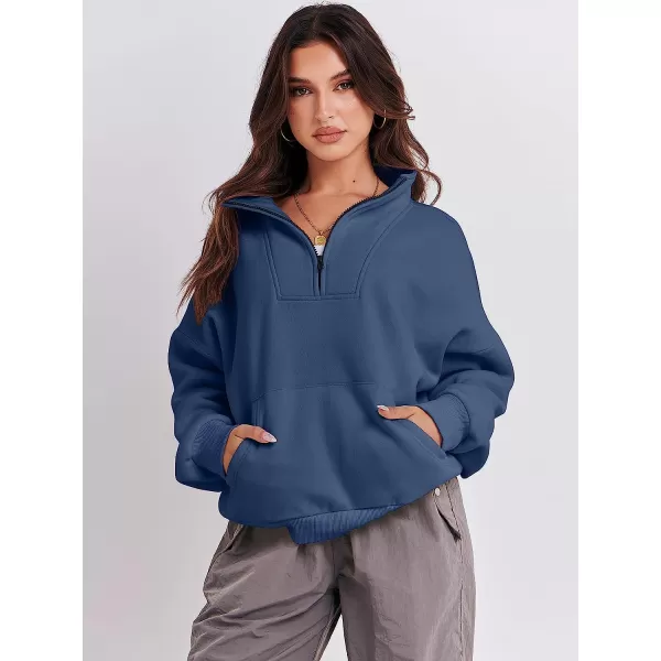 imageANRABESS Womens Sweatshirts Long Sleeve Oversized Fleece Half Zip Crop Hoodies Teen Girls Y2K Fall PulloverNavy Blue