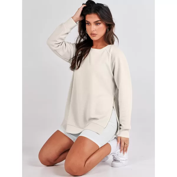 imageANRABESS Womens Sweatshirts Long Sleeve Tunic Tops Crew Neck Soft Pullover With Side Zipper Shirt Clothes 2023Apricot