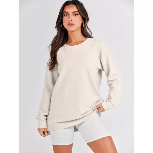 imageANRABESS Womens Sweatshirts Long Sleeve Tunic Tops Crew Neck Soft Pullover With Side Zipper Shirt Clothes 2023Apricot