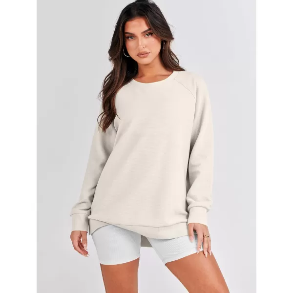 imageANRABESS Womens Sweatshirts Long Sleeve Tunic Tops Crew Neck Soft Pullover With Side Zipper Shirt Clothes 2023Apricot