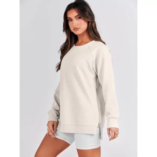 imageANRABESS Womens Sweatshirts Long Sleeve Tunic Tops Crew Neck Soft Pullover With Side Zipper Shirt Clothes 2023Apricot